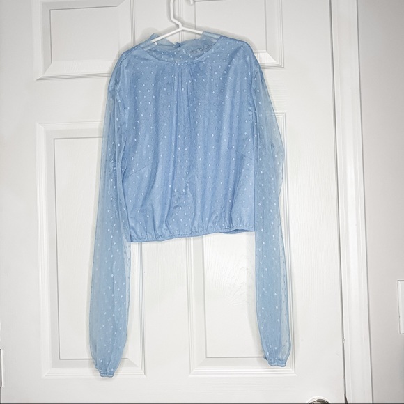 SHEIN Tops - SHEIN mesh mock neck polka dot crop top